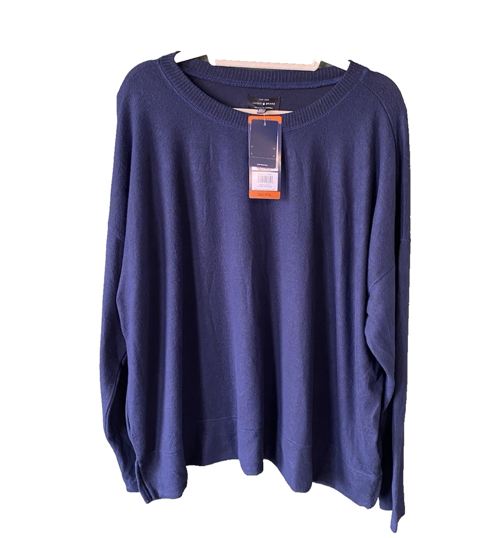 Lucky Brand Women's Sweater XXL NEW Navy Blue Long Sleeve Soft Knit Crew Neck